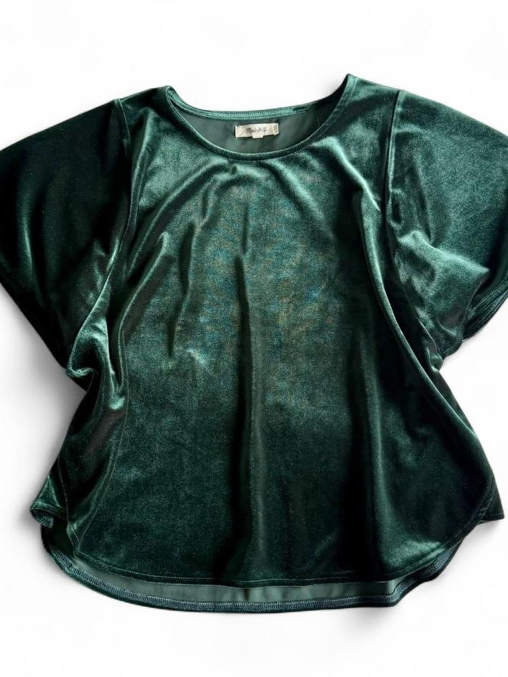 Madewell dark green velvet flutter sleeve top - minimalist dark romantic top